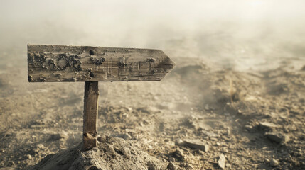 A faded wooden signpost its worn letters ly readable amidst the swirling dust and debris. . - obrazy, fototapety, plakaty