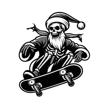illustration logo design skull Santa clous with skyboard