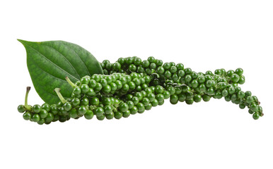 Green peppercorn and leaf on transparent png