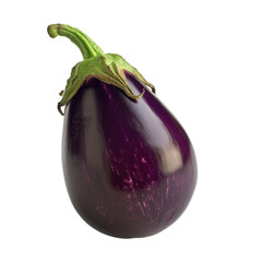 A vibrant eggplant ripe for the picking stands out against a clean white or transparent background