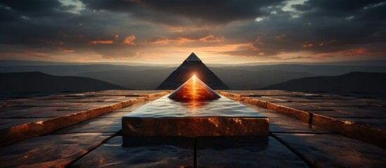 Dawn's light gently kisses the edge of a pyramid, highlighting the textures of the ancient blocks