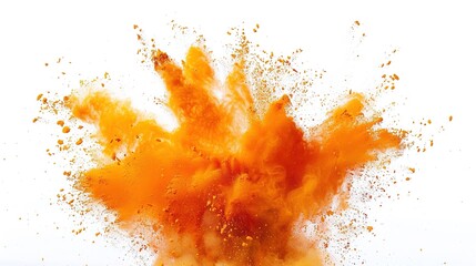 Orange Powder Dust Explosion Splash Isolated on White Background - Holi Paint
