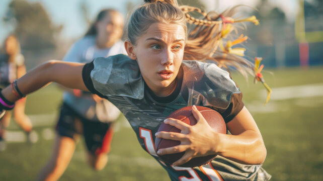 Portrait of a female high school flag football player