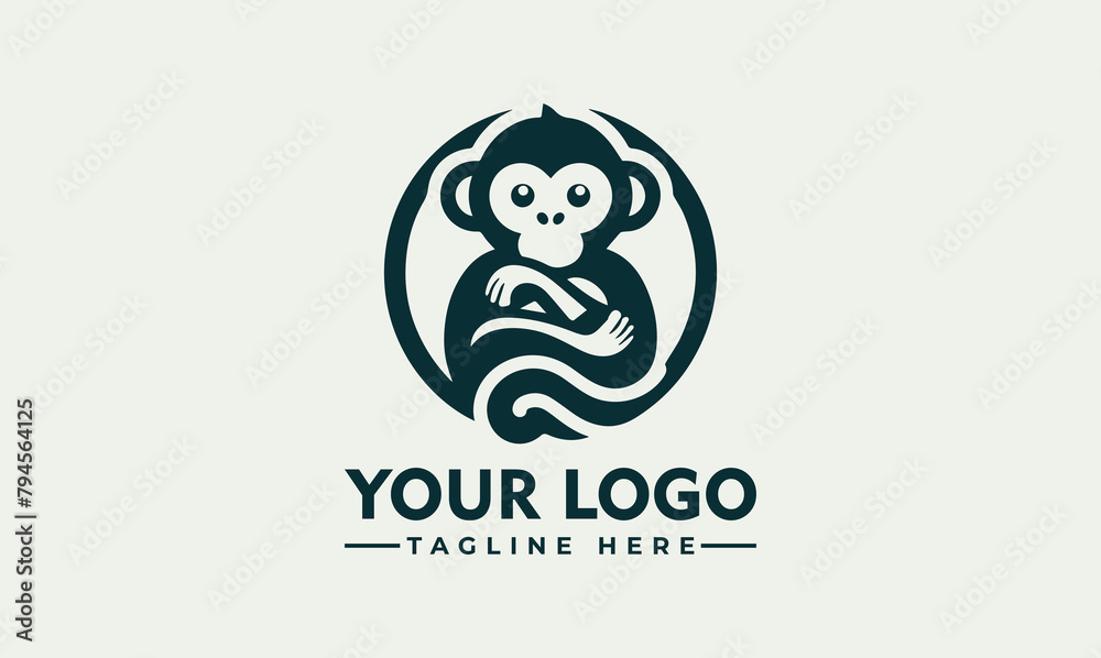 Sticker simple monkey Animal vector illustration Geek monkey logo Chimpanzee vector logo design