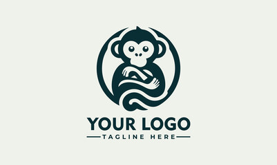 simple monkey Animal vector illustration Geek monkey logo Chimpanzee vector logo design
