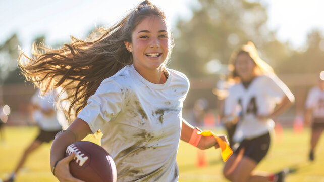Portrait of a female high school flag football player - Powered by Adobe