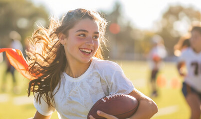 Portrait of a female high school flag football player