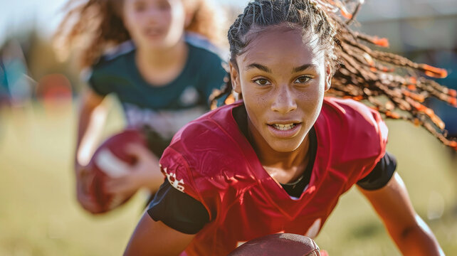 Portrait of a female high school flag football player - Powered by Adobe