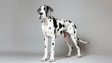 Fashionable Great Dane Dog Standing on Plain Background, Room for Text Overlay