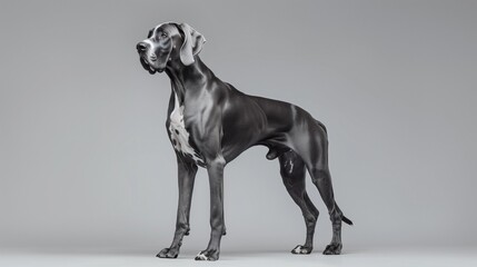 Fashionable Great Dane Dog Standing on Plain Background, Room for Text Overlay