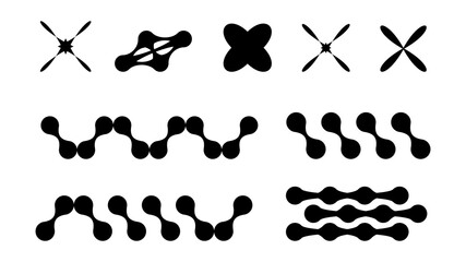 Fototapeta premium Abstract shapes in y2k style brutalist retro. Set geometric shapes atmosphere future. Black and white. For banner poster design web design. Vector illustration
