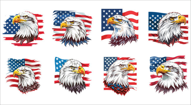 Eagle Head With American Flag, American Eagle, American Flag Painted Bald Eagle, Colorful Eagle Mascot Logo, American Eagle With USA Flag