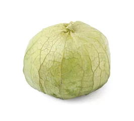 Raamstickers Fresh green tomatillo with husk isolated on white © New Africa