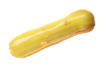 Wandcirkels plexiglas Delicious eclair covered with yellow glaze isolated on white © New Africa