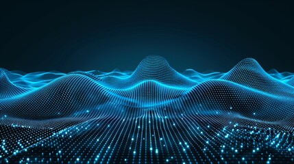 glowing dots line wave background, abstract background with the blue glowing line shape and geometric shape, modern wave background in glowing color with the texture mountain