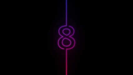 Top ten countdown animation text , neon light numbers from 10 to 1 on black background. 4k video