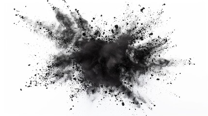 Black Powder Dust Explosion Splash Isolated on White Background - Holi Paint
