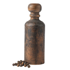 An isolated black pepper wooden bottle set against a transparent background