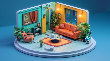Create a whimsical and cute 3D render of a TV show podcast studio  AI generated illustration