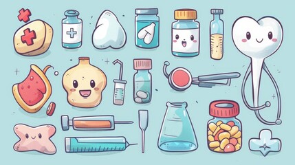 Cute and charming depictions of medical tools and instruments  AI generated illustration