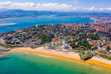 Aerial panoramic view of summer cityscape of Santander on coast of Atlantic ocean, Spain