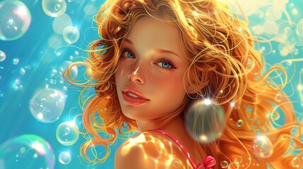 Cute and playful depiction of a stunning hot babe  AI generated illustration