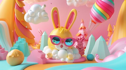 Cute and whimsical illustrations in a colorful and vibrant 3D style  AI generated illustration - obrazy, fototapety, plakaty