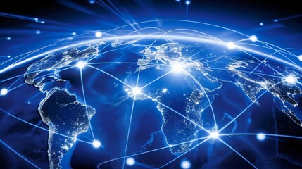 Naklejka na ściany i meble Global Network Connections Illuminating Earth Map