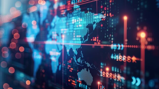 World Map Data and Stock Market Numbers Display