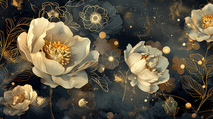 Gold-leaf floral painting with multi colour
