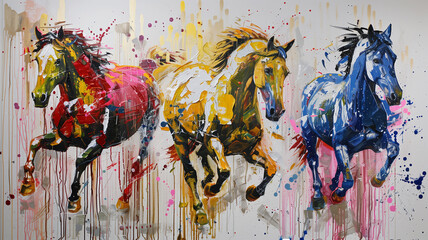 Gold and black horses on canvas.
