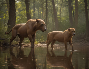 two dogs playing, dog in water, two dogs playing in water