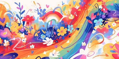 Fototapeta na wymiar Doodling Rainbows: A Whimsical Collection of Hand-Drawn Joy