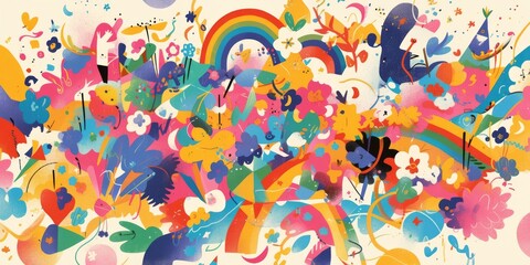 Fototapeta na wymiar Doodling Rainbows: A Whimsical Collection of Hand-Drawn Joy
