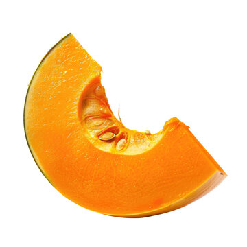 A slice of juicy orange pumpkin is displayed on a clean transparent background perfectly isolated with a transparent background