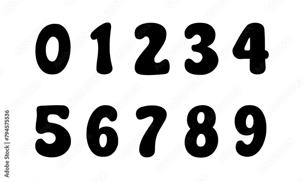 Poster the numbers from 0 to 9 in black color and isolated – set of simple decorative vector numbers