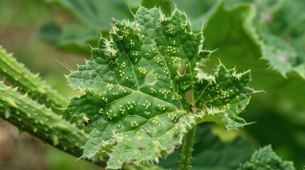 Nature s Abstract Green mallow foliage bearing damage from sawfly larvae feeding