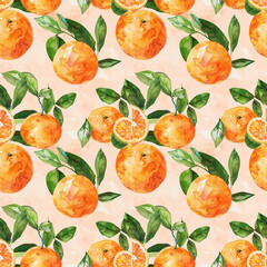 Refreshing watercolor orange fruit pattern, ideal for infusing textile, wallpaper, and poster backgrounds with summer vibes