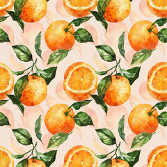 Summery watercolor fruit pattern in orange, adding a refreshing touch to fabric, wallpaper, and poster designs