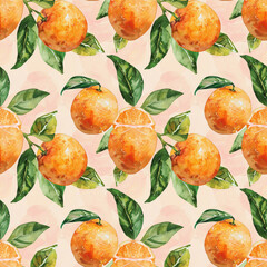 Playful and whimsical watercolor pattern of oranges, perfect for creating dynamic fabric, wallpaper, and poster designs