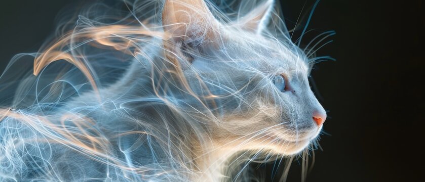 cat animal with amazing white light smoke effect of energy 

