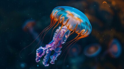 Jellyfish swimming in vast ocean