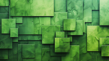 wallpaper verde con textura de figuras geométricas en rectángulos y cubos colores en diferentes tonos verdes intensos moderno figuras dinámicas y con movimiento plantilla texturizada - obrazy, fototapety, plakaty