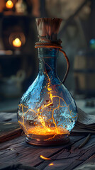 bottle of oil with fire