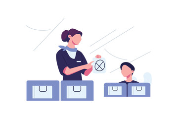 the flight attendant gave instructions flat style illustration vector design