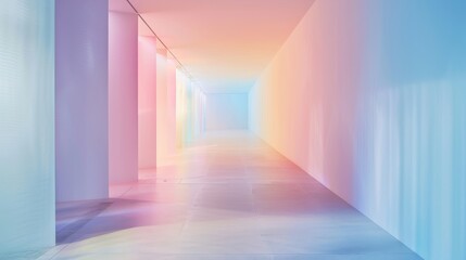 A minimalist sky-blue canvas fading into soft rainbow hues, highlighting an open, serene space with subtle light gradients