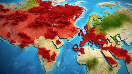 Your global destinations are prominently marked on the digital map with vivid red location markers.By Fajar