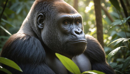 Obraz premium Pensive Gorilla in Lush Greenery