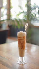 Cold caramel drink in glass