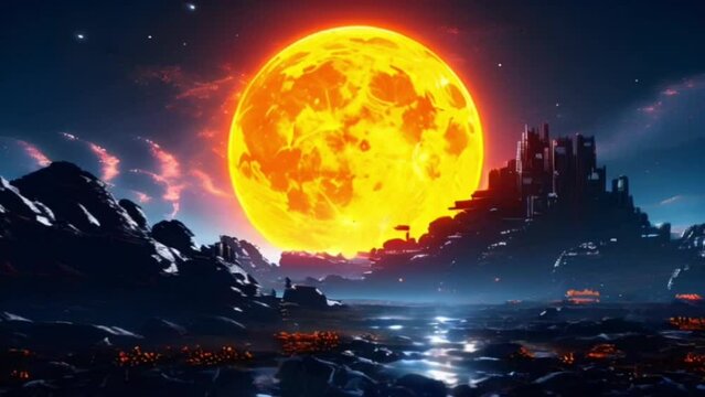 Sun Near Earth Animation: Celestial Dance of Sun and Planet. Seamless looping 4k time-lapse virtual video animation background